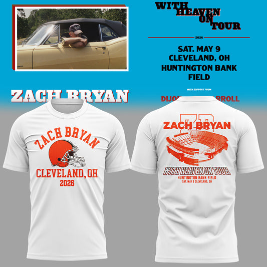 Zach Bryan x Cleveland Browns “With Heaven On Tour” Huntington Bank Field Exclusive 2026 T-Shirt Signed