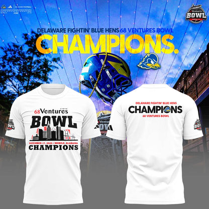 Delaware Fightin’ Blue Hens 2025 68 Ventures Bowl Champions Combo T-shirt