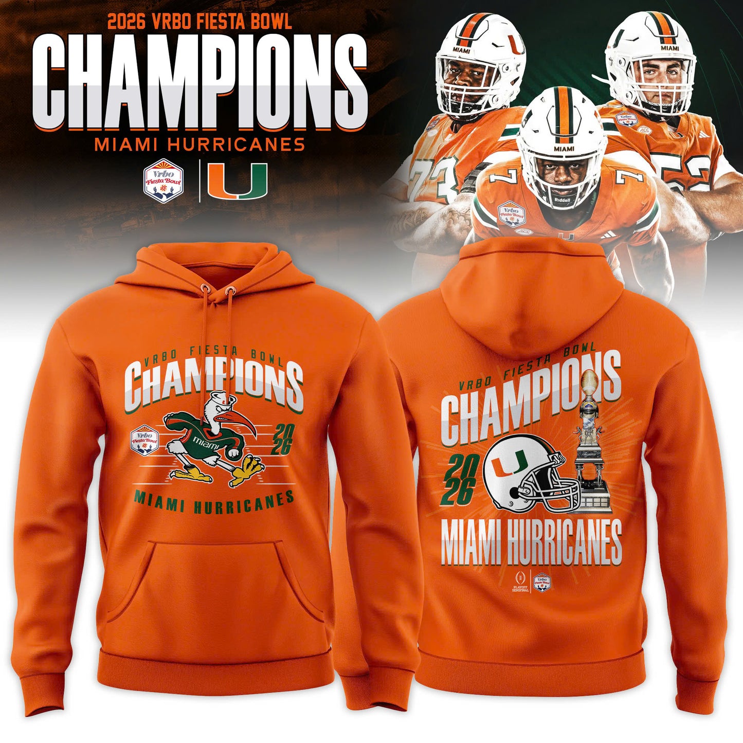 Miami Hurricanes College Football Playoff 2025 Fiesta Bowl Champions Combo Hoodie