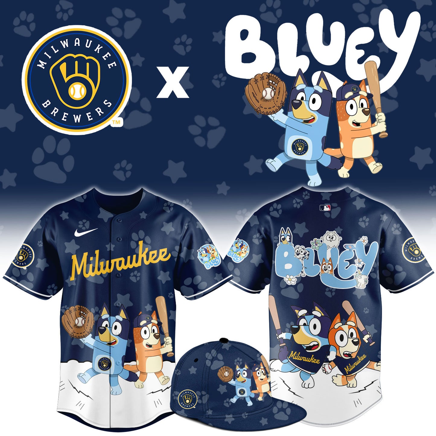 M.Brewers Bluey Night Limited Baseball Jersey