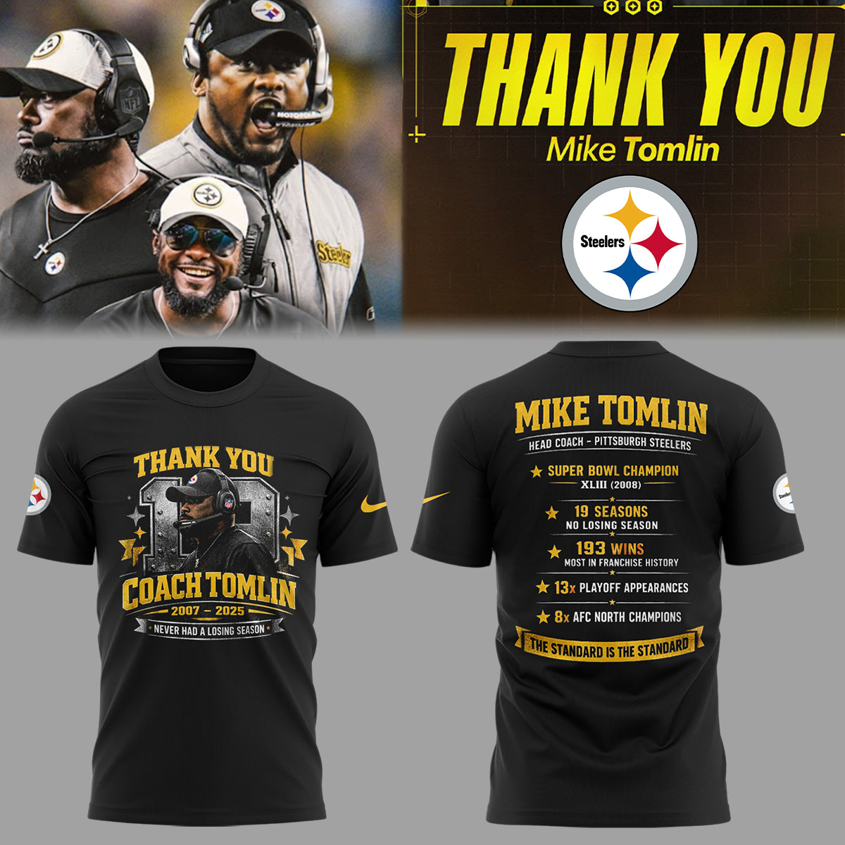 Pittsburgh Steelers Thank you Coach Mike Tomlin Limited Edition Combo T-Shirt