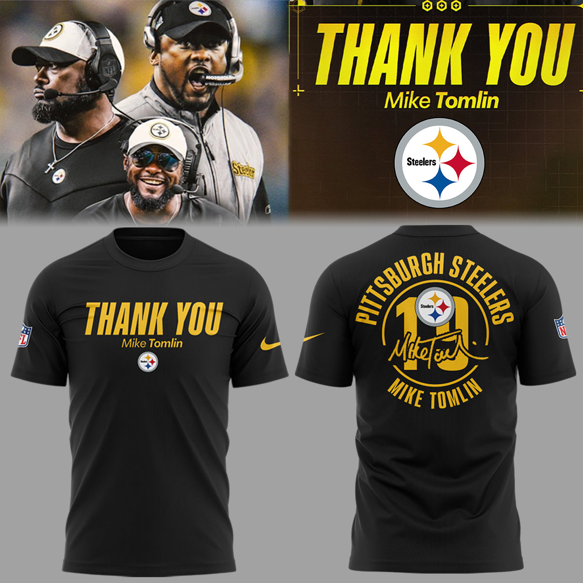 Pittsburgh Steelers Thank you Coach Mike Tomlin Limited Edition Combo T-Shirt