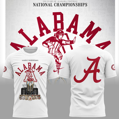 Limited Edition Alabama FB Celebrating 100 Years of National Championships TShirt