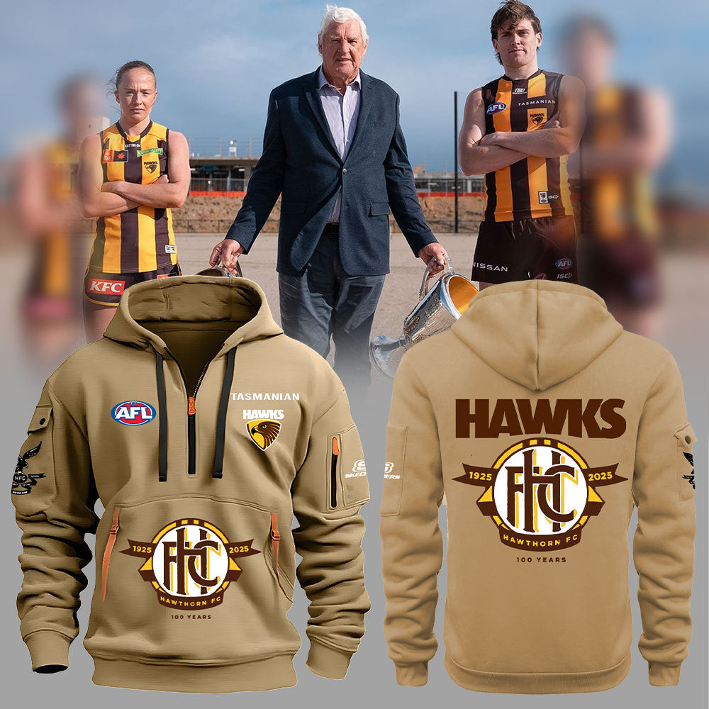 Limited Edition Hawthorn Football Club 100-year commemorative logo Half Zip Hoodie