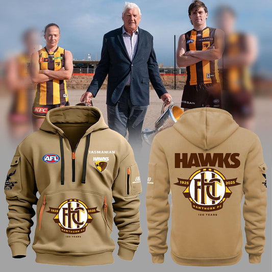 Limited Edition Hawthorn Football Club 100-year commemorative logo Half Zip Hoodie