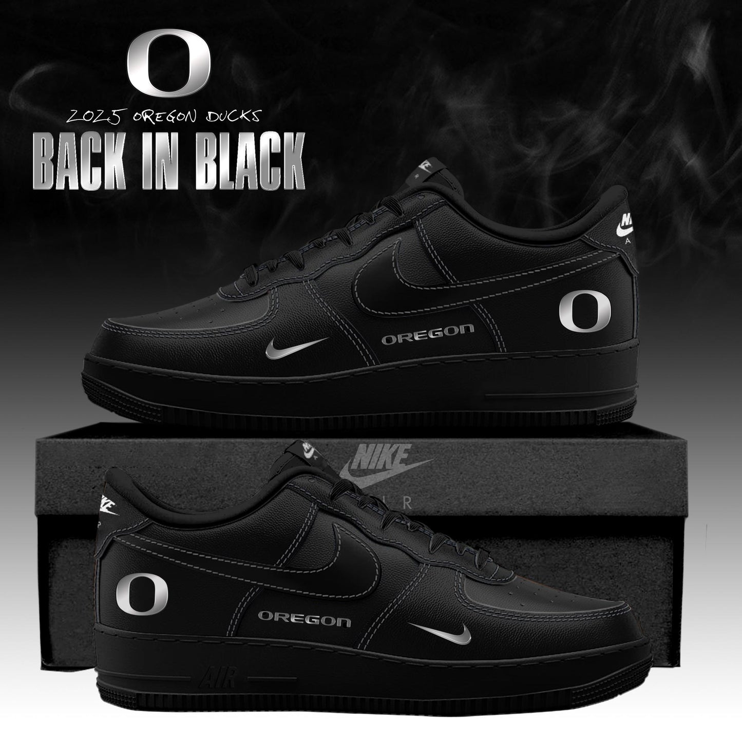 Oregon Ducks Back In Black 2025 Custom AF1 Sneaker