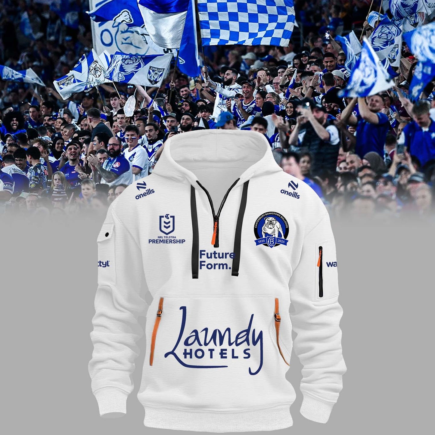 Limited Edition Canterbury Bankstown Bulldogs 90 Years Home White H115 Half Zip Hoodie