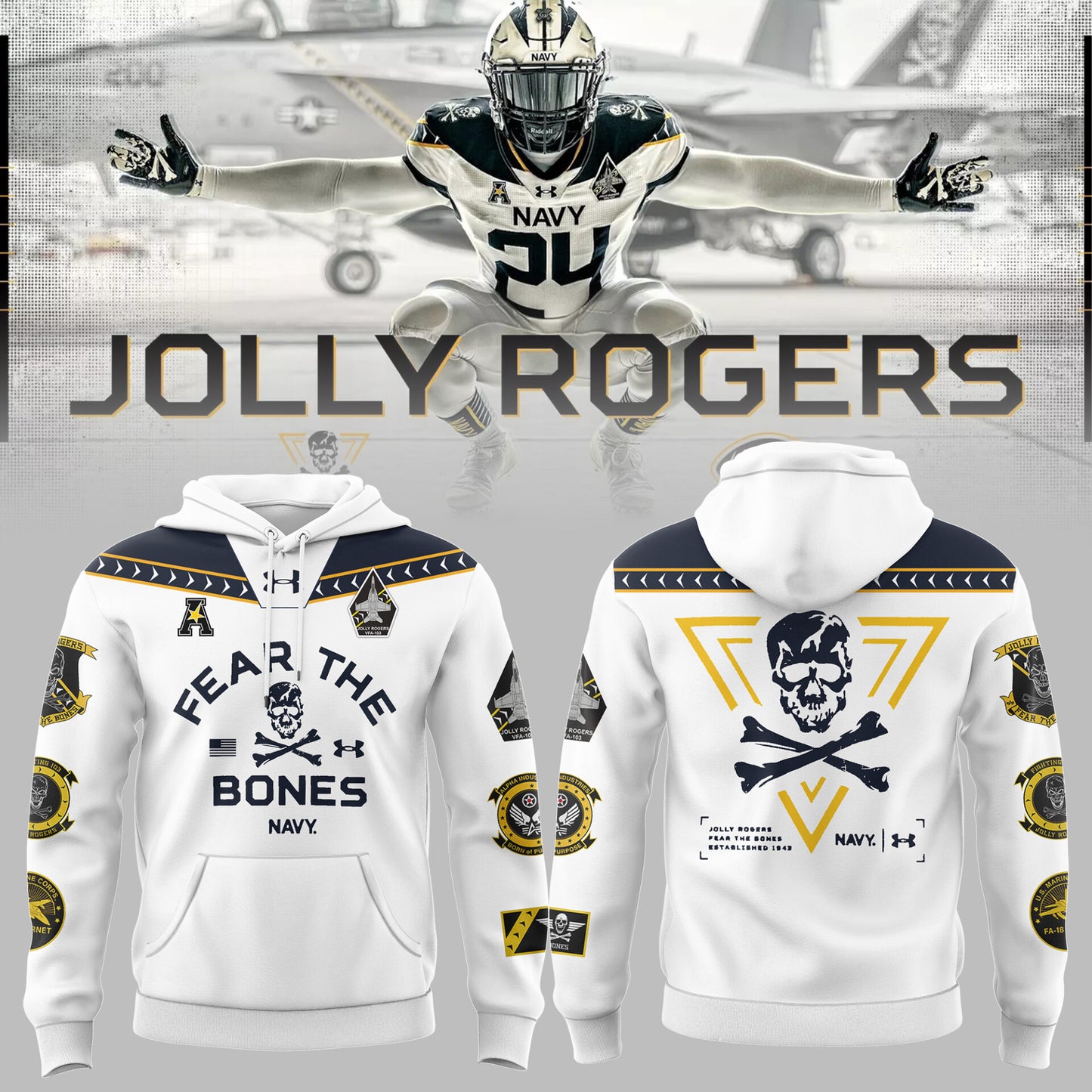 Navy FB 2024 Limited Veterans “Jolly Jogger” Black Hoodie