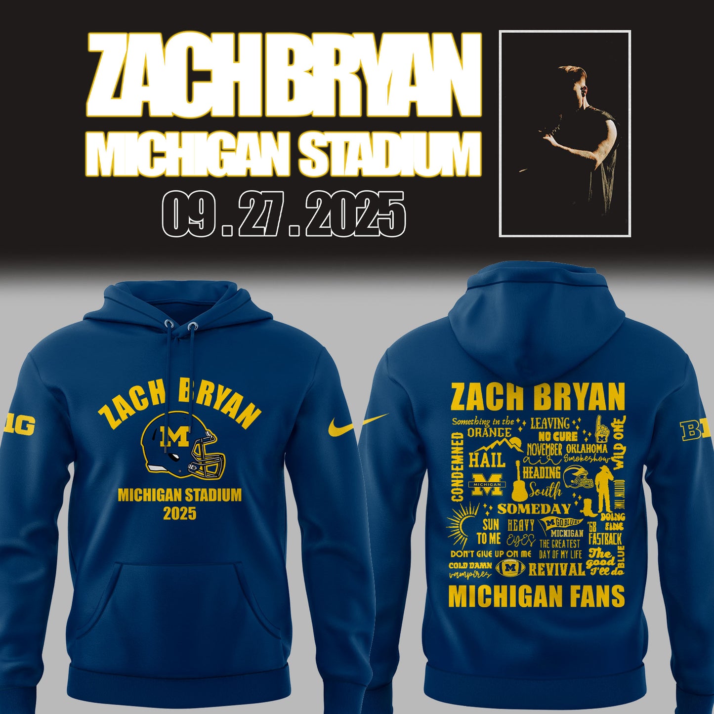 Limited Edition Michigan Fb Zach “The Quittin’ Time Tour 2025” Michigan Stadium Hoodie