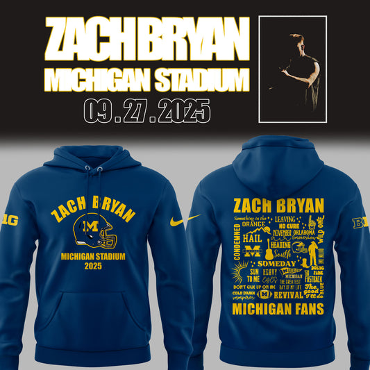Limited Edition Michigan Fb Zach “The Quittin’ Time Tour 2025” Michigan Stadium Hoodie