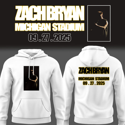 Limited Edition Michigan Fb Zach “The Quittin’ Time Tour 2025” Michigan Stadium White Hoodie