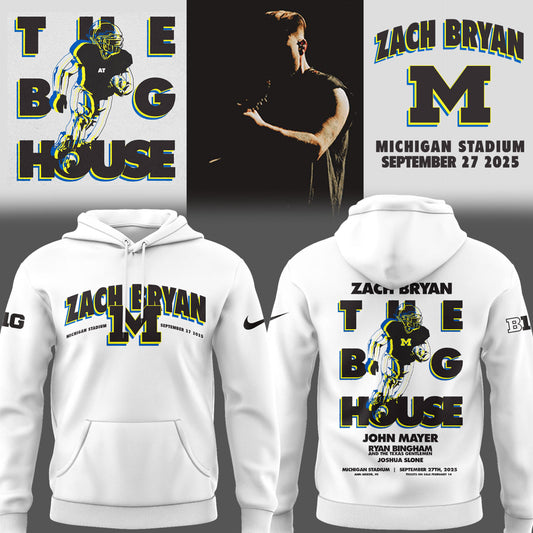 Limited Edition Michigan Fb Zach “The Quittin’ Time Tour 2025” Michigan Stadium White Hoodie