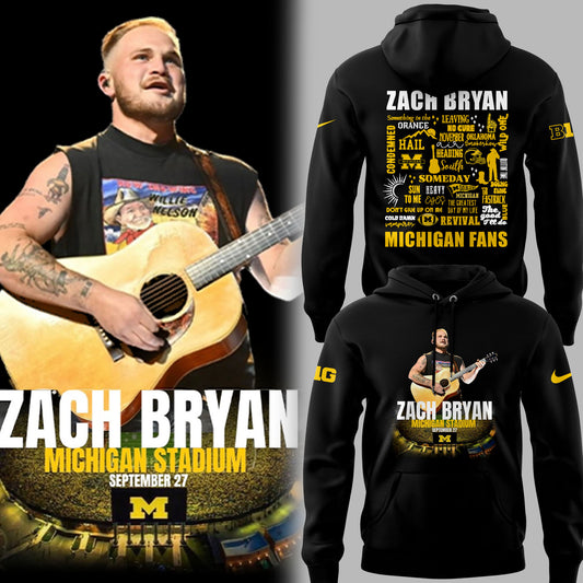 Limited Edition Michigan Fb Zach “The Quittin’ Time Tour 2025” Michigan Stadium Black Hoodie