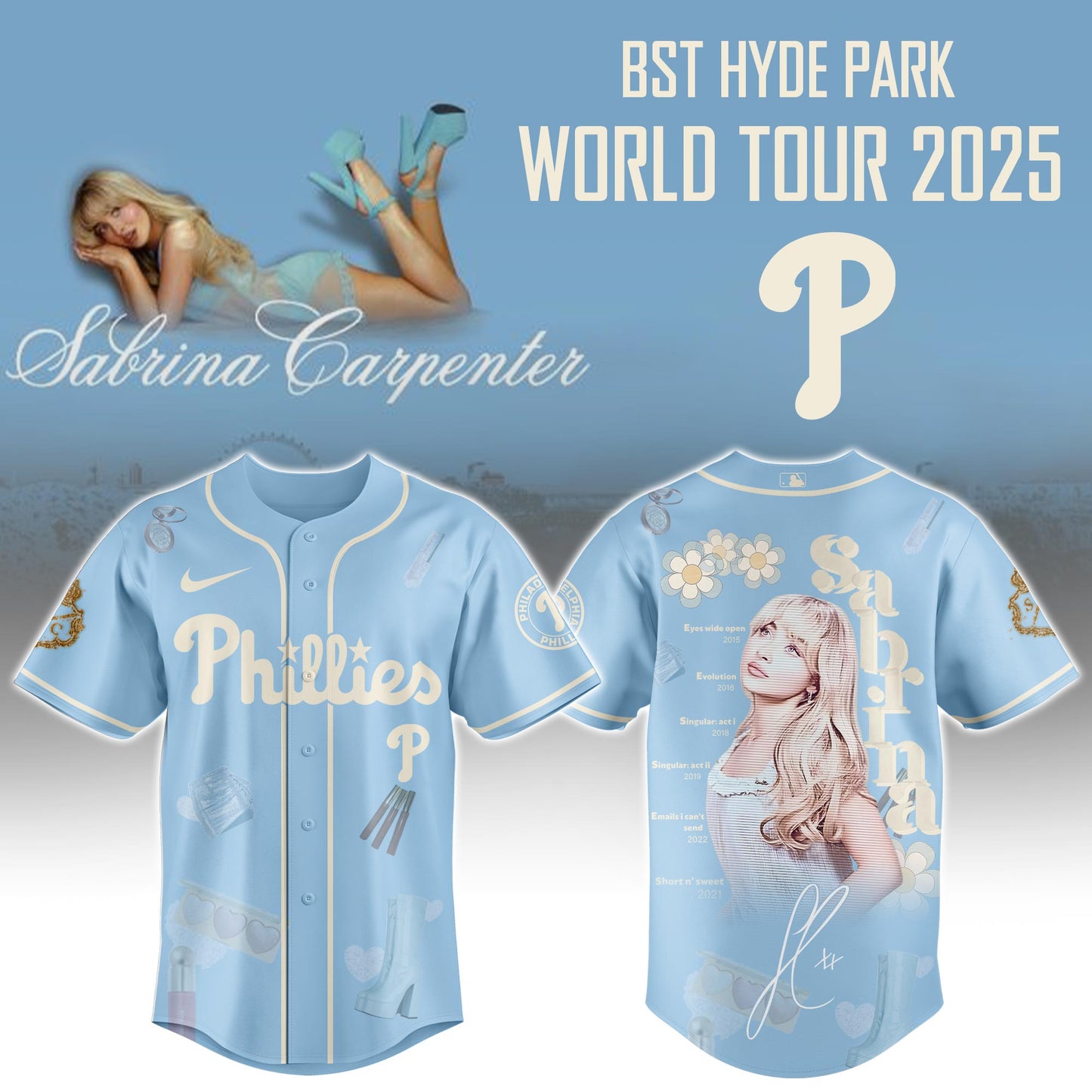 P Phillies x Sabrina Carpenter “Short n’ Sweet Tour” Jersey Editions Limited +Selling Out Fast