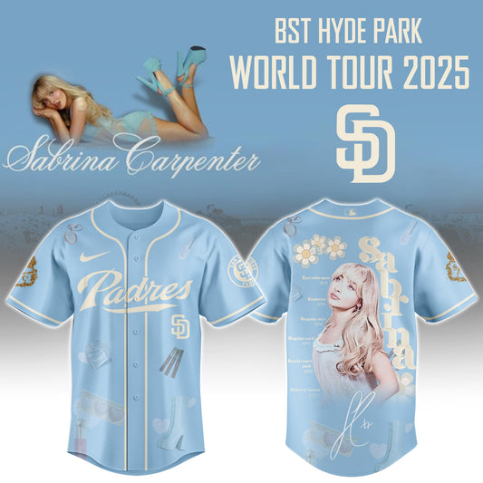 S D Padres x Sabrina Carpenter “Short n’ Sweet Tour” Jersey Editions Limited +Selling Out Fast
