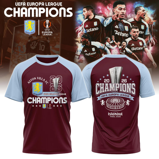 Aston Villa FC 26 UEL Winners 3D Apparel T-Shirt