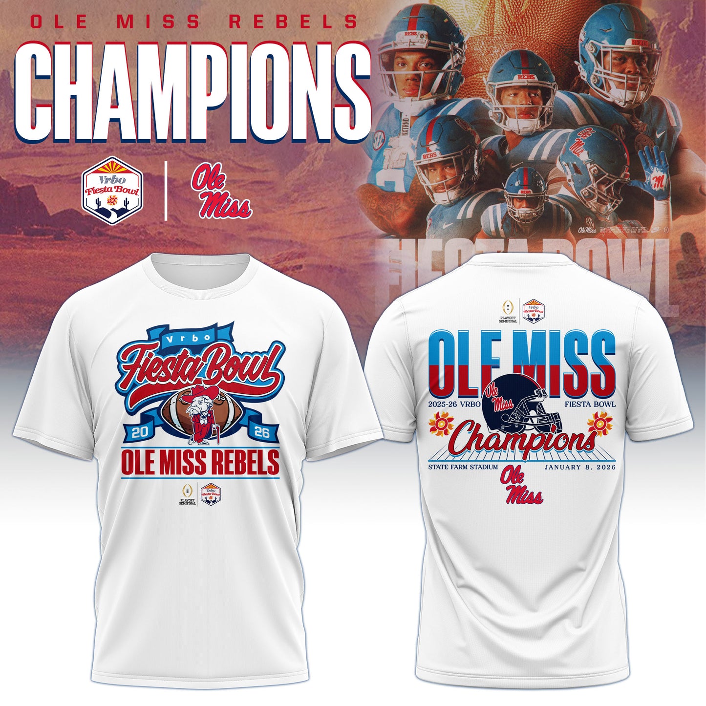 Ole Miss Rebels Special Fiesta Bowl Champions Limited Edition Combo T.shirt