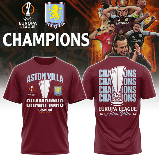 Aston Villa FC 26 UEL Winners 3D Apparel T-Shirt