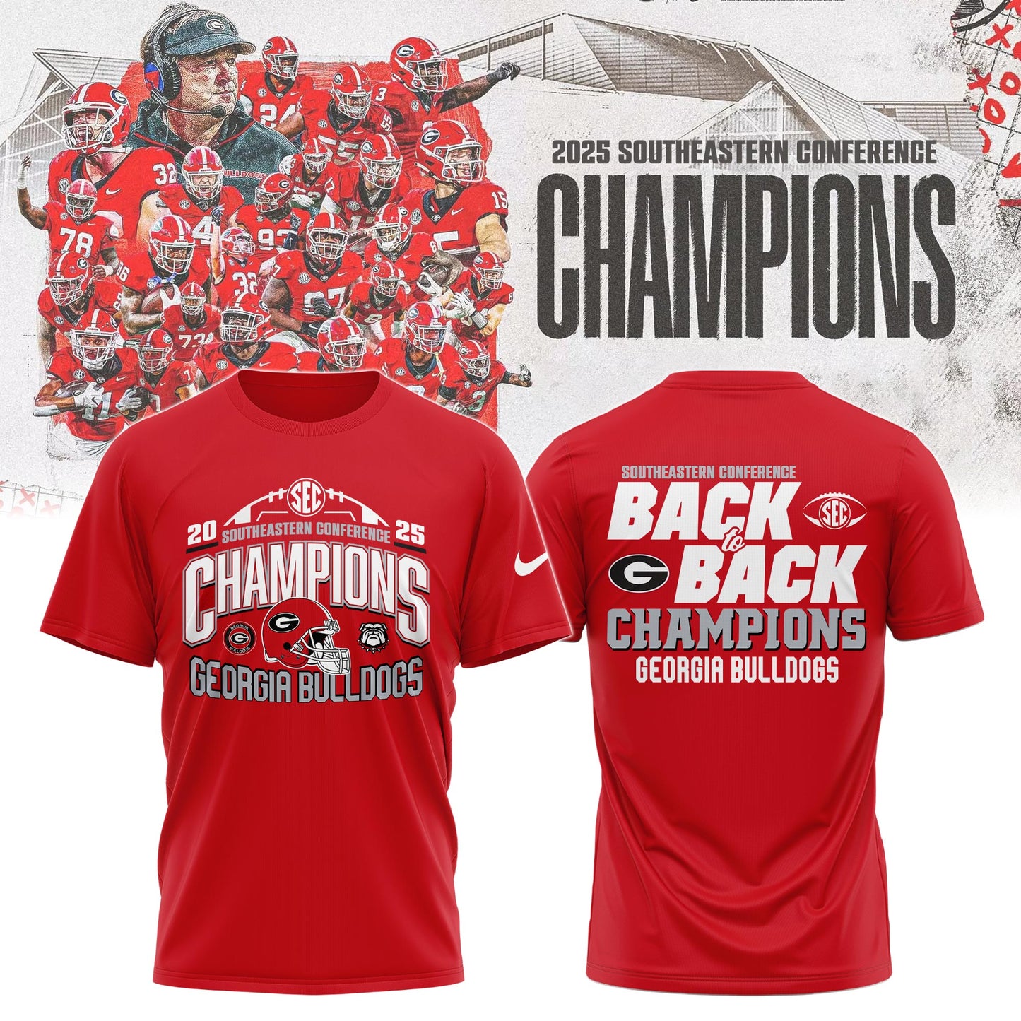 Georgia Bulldogs 2025 SEC Conference Champions Combo T-Shirt
