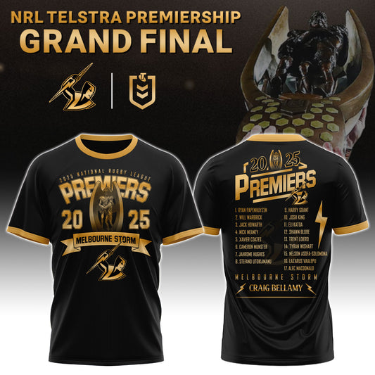 Melbourne Storm – NRL 2025 Champions Gold T-shirt