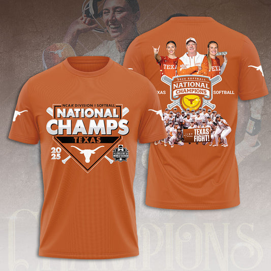 Texas Longhorns 2025 Women's Softball National Champions Hook 'Em T-Shirt
