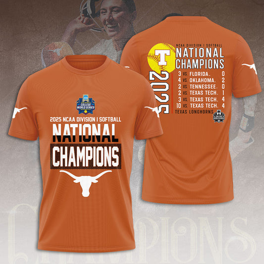 Texas Longhorns 2025 Women's Softball National Champions Hook 'Em T-Shirt