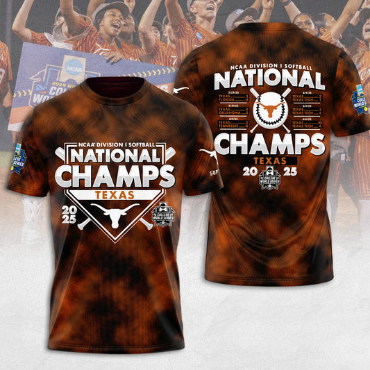 Texas Longhorns 2025 Women's Softball National Champions Hook 'Em T-Shirt