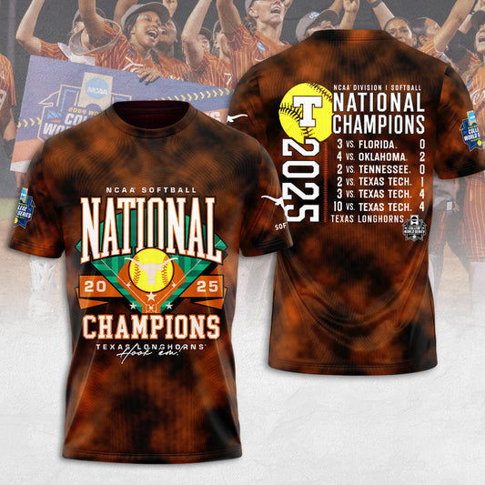 Texas Longhorns 2025 Women's Softball National Champions Hook 'Em T-Shirt