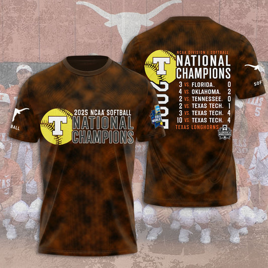 Texas Longhorns 2025 Women's Softball National Champions Hook 'Em T-Shirt