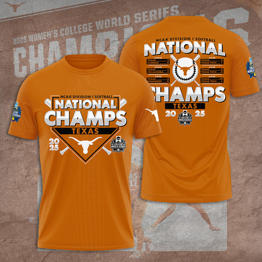 Texas Longhorns 2025 Women's Softball National Champions Hook 'Em T-Shirt
