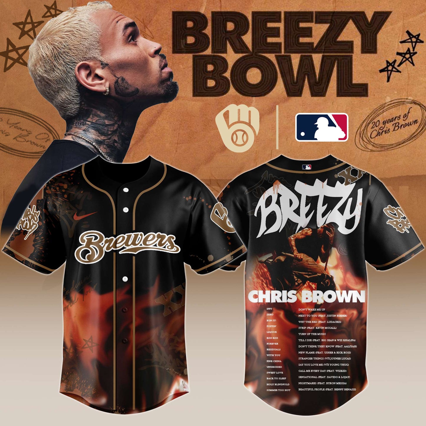M Brewers x Chris Brown “Breezy Bowl XX Stadium World Tour” 2025 Jersey Editions Limited + Selling Out Fast