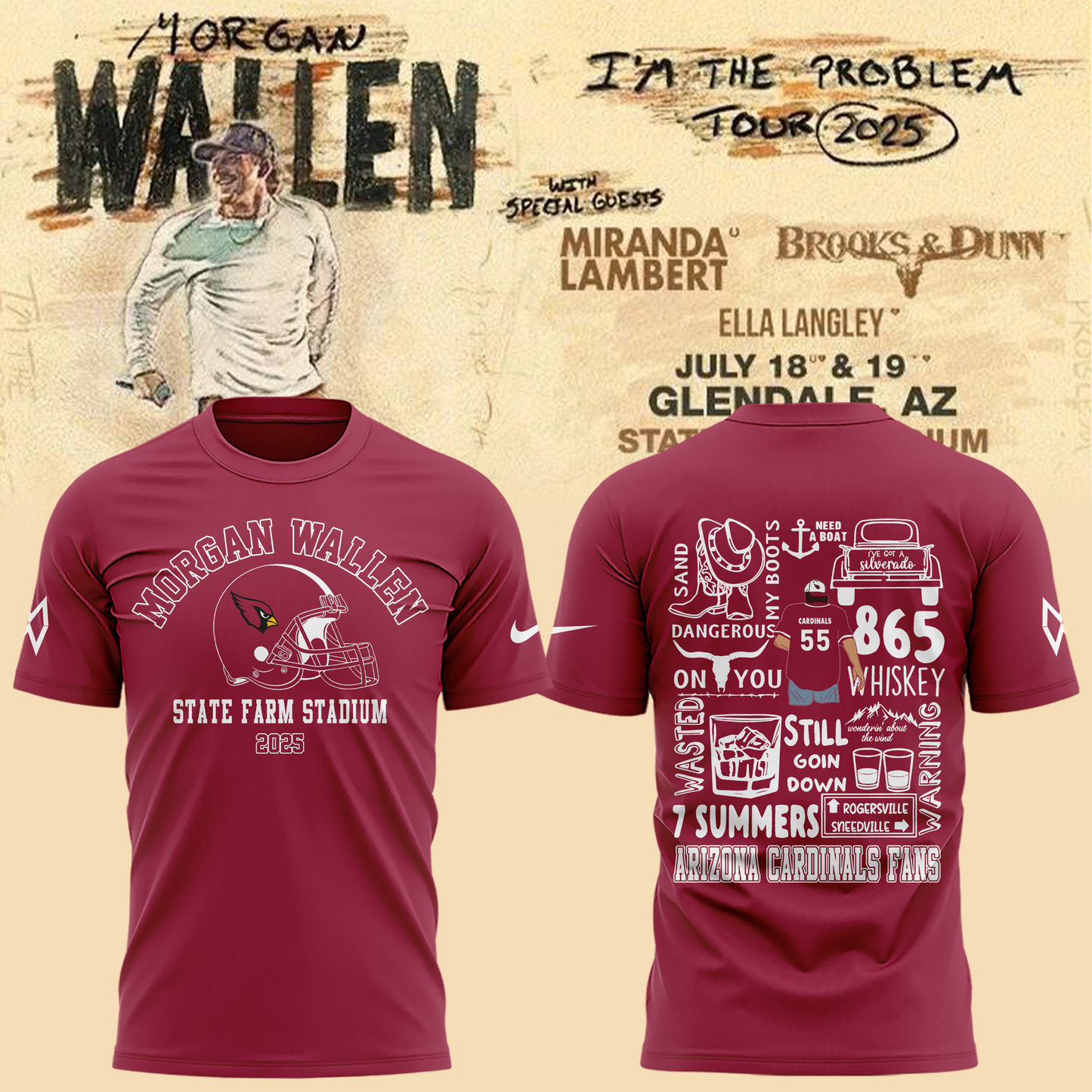 Special New Morgan Wallen x Arizona Cardinals Tshirt