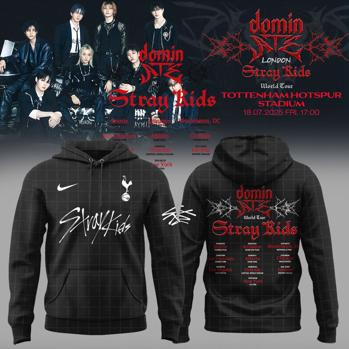 Limited Edition Tottenham Hotspur x Stray Kids Show Black Hoodie