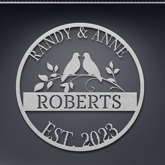 Custom Metal Wedding Sign, Last Name Established Sign, Family Name Sign, Metal Sign Custom, Couple Gift, Doves Personalized Sign