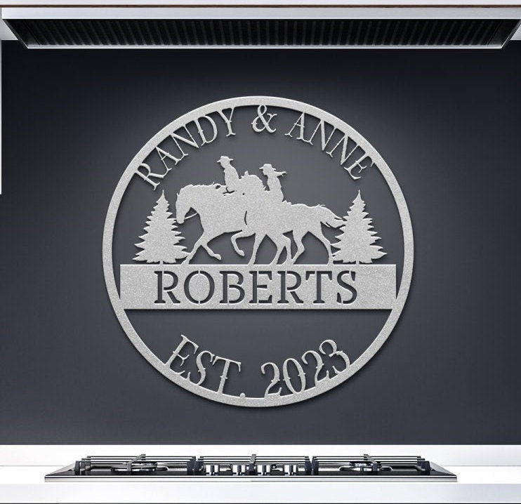 Horse Riding Wedding Sign, Wedding Gift, Last Name Established Sign, Family Name Sign, Metal Horse Sign, Wedding Monogram, Couple Gift