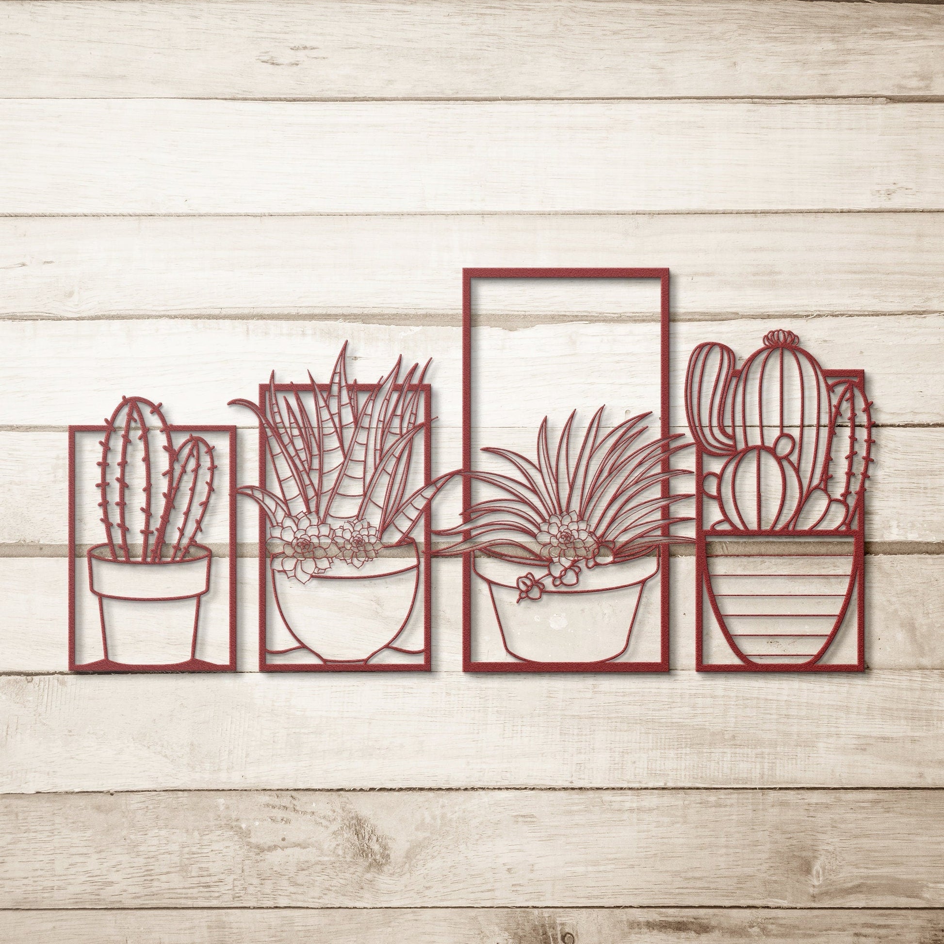 Metal Cactus 4 Pieces Wall Art, Cactus Metal Sign, Housewarming Gift, Wall Hanging Cactus Sign, Large Metal Wall Art, Metal Cactus Decor