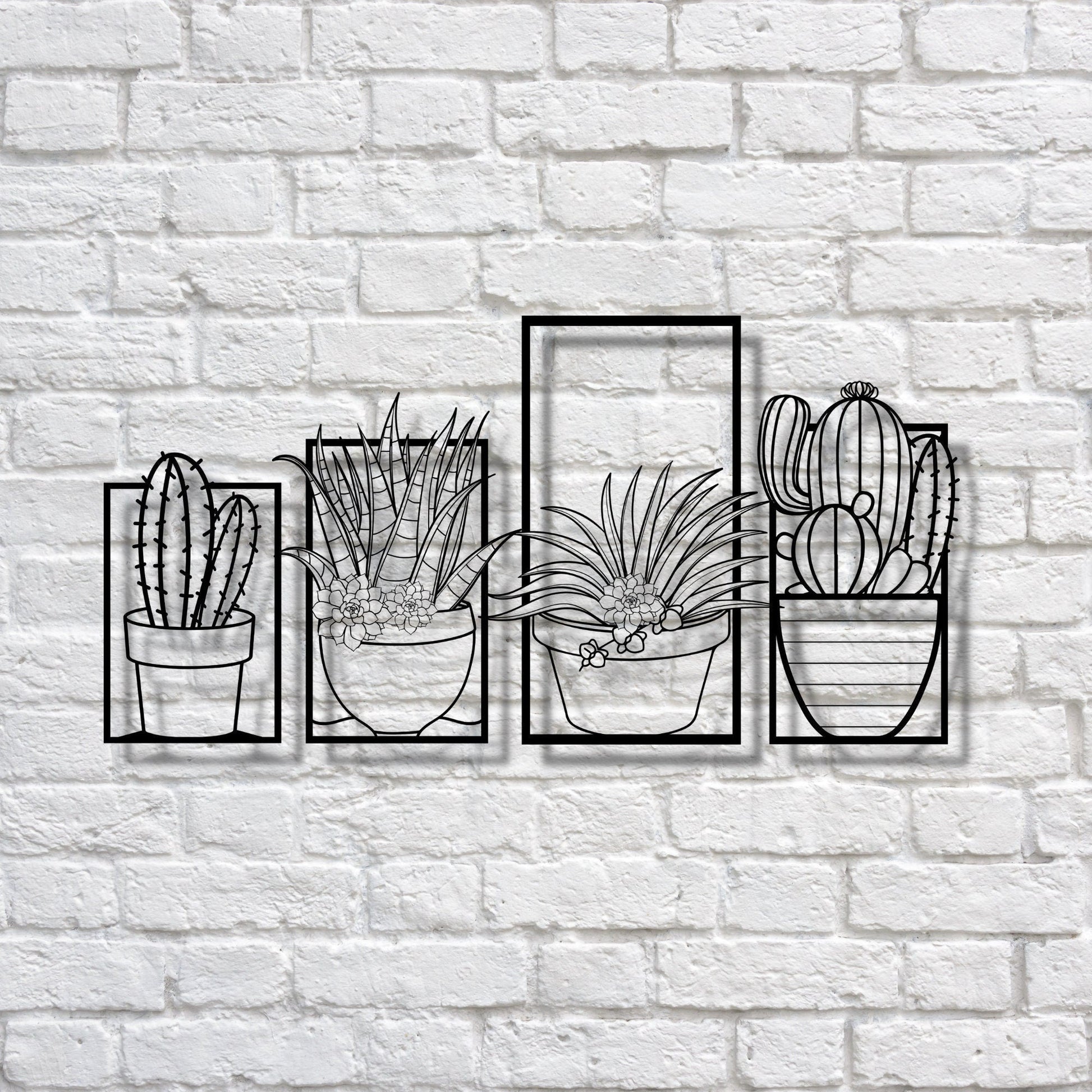 Metal Cactus 4 Pieces Wall Art, Cactus Metal Sign, Housewarming Gift, Wall Hanging Cactus Sign, Large Metal Wall Art, Metal Cactus Decor