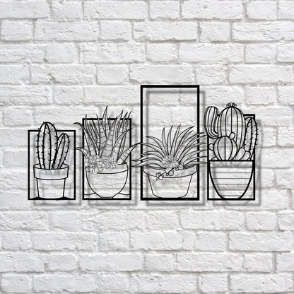 Metal Cactus 4 Pieces Wall Art, Cactus Metal Sign, Housewarming Gift, Wall Hanging Cactus Sign, Large Metal Wall Art, Metal Cactus Decor