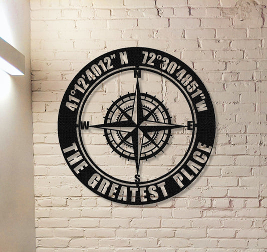Custom Coordinates Sign,GPS Coordinates Sign,Personalized Nautical Compass Wall Art, Latitude and Longitude Sign,Room Decoration