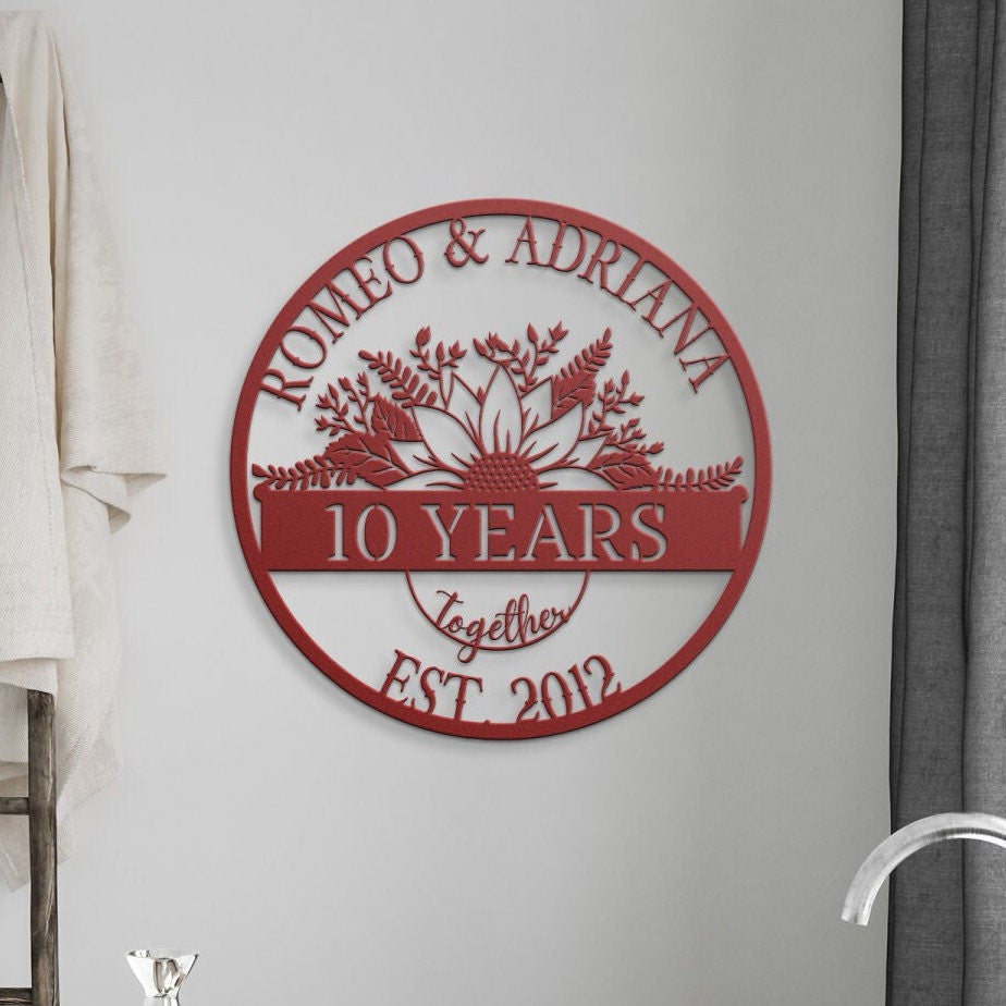 10th Anniversary Gift, Wedding Anniversary Metal Sign, Anniversary Ornament, Wall Hanging