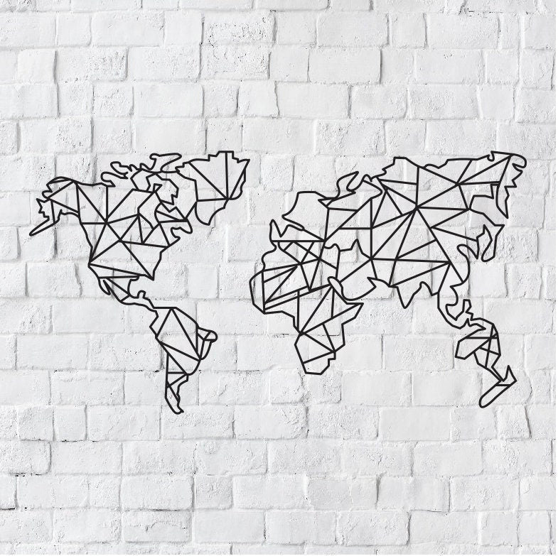 Geometric World Map Metal Art / World Compass Metal Art / Personalized Metal Art / Map Sign / Indoor Home Decor