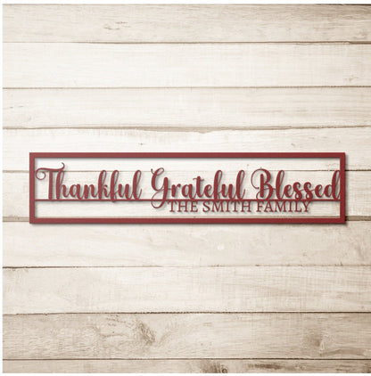 Thankful Grateful Blessed Metal Sign, Personalized Family Name Wall Art, Metal Scripture Wall Art, Custom Metal Name Sign, Large Metal Sign