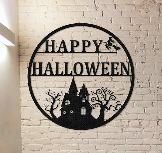 Custom Happy Halloween Sign,Witch Flying on a Broomstick Metal Sign,Halloween Gift,Halloween Decor,Haunted House Decor,Halloween Party Decor