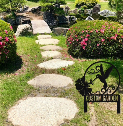 Garden Stake Sign,Custom Hummingbird Garden Sign With Stake,Hummingbird Metal Sign,Garden Decor,Yard Decor,Lawn Decor,Garden Hummingbird Art