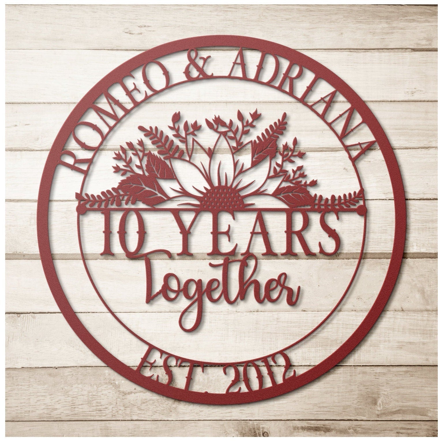 10th Anniversary Gift, Metal Sign For 10th Anniversary, 10th Wedding Anniversary, 10th Anniversary Ornament