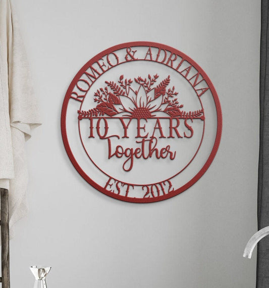 10th Anniversary Gift, Metal Sign For 10th Anniversary, 10th Wedding Anniversary, 10th Anniversary Ornament