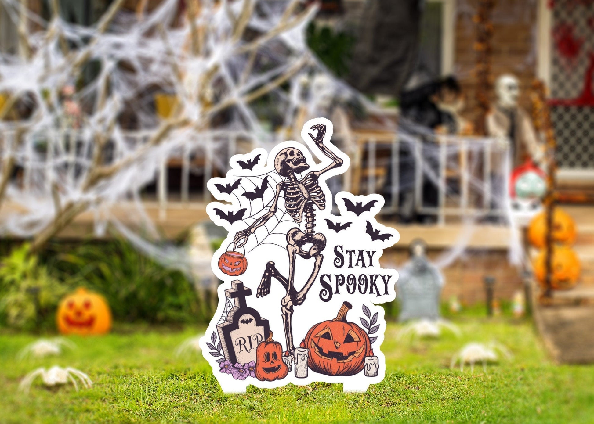 Metal Halloween Skeleton Yard Sign, Stay Spooky Lawn Sign, Skeleton Yard Sign, Halloween Lawn Sign, Halloween Decor Sign, Skeleton Lawn Sign