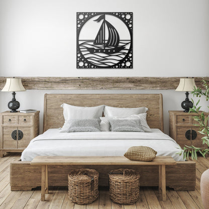 Sail Boat Metal Sign, Sea Waves Wall Decor, Sail Boat in Ocean Metal Sign, Decorative Sea View Wall Art, Wall Hanging Sea Metal Decor