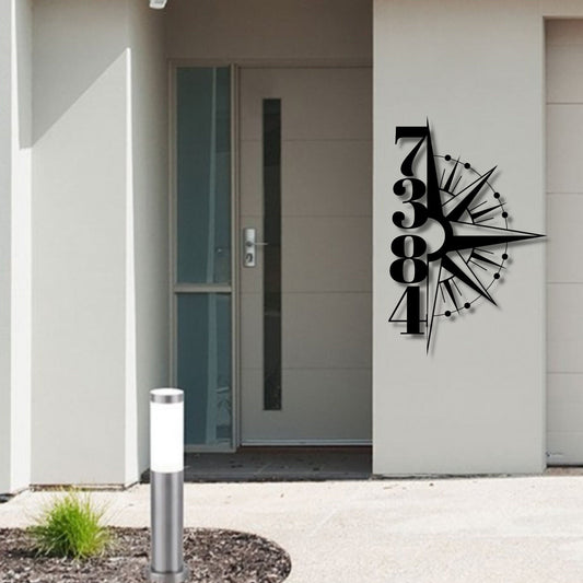 Vertical House Number Sign, Hanging Compass Address Sign, Outdoor Patio Metal Sign, Metal House Numbers, Large House Number, Metal Address
