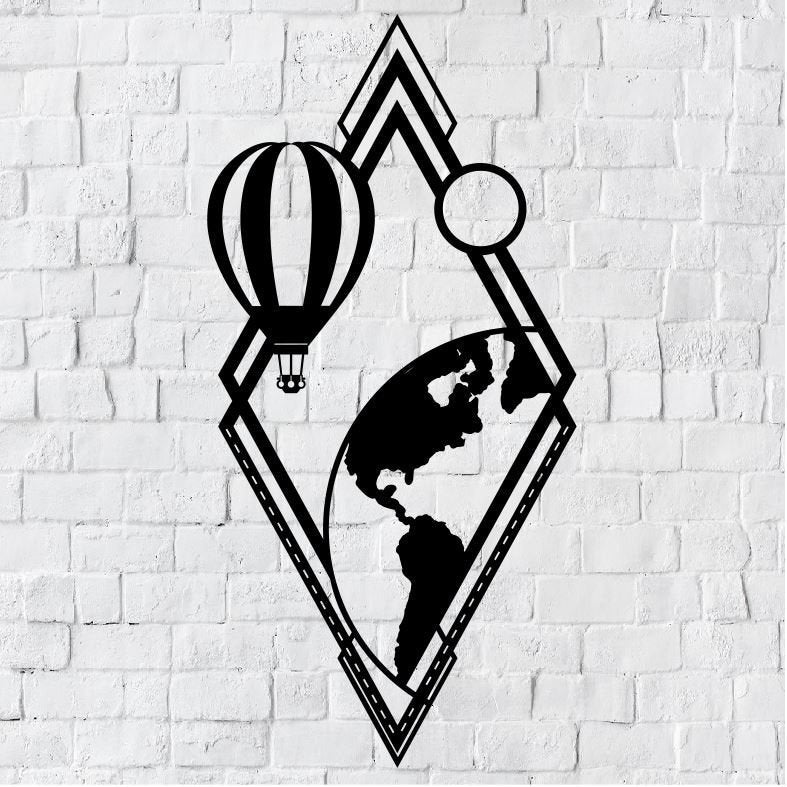 Hot Air Balloon Metal Home Decor / Earth Balloon Wall Art / Earth Wall Art / Metal Wall Art / World Wall Art / Air Balloon Metal Wall Decor